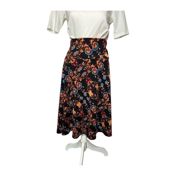 LuLaRoe Azure Floral Black Skirt Pull‎ On Stretch A-line Sz Large - Picture 1 of 5